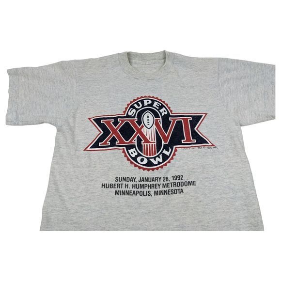 Vintage NFL Super Bowl XXVI 1992 Gray Single Stitch LOGO 7 T-Shirt Sz S/M - Picture 1 of 9